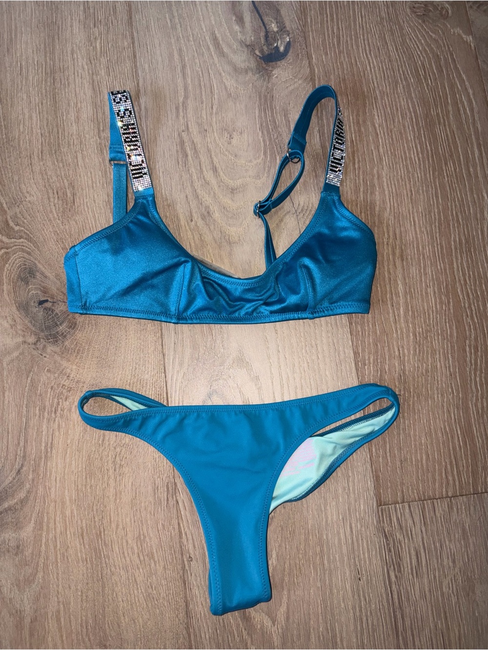 Victoria's Secret Logo Sparkly blue bikini set Size XS